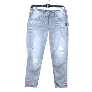 Silver Womens Jeans Gray Denim Mid Rise Elyse Skinny Crop Stretch 26x24